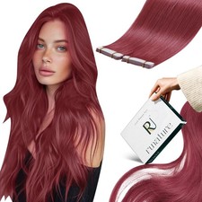 RUNATURE Burgundy Red Human Hair Tape-in Extensions 14in Silky Remy Double-Sided