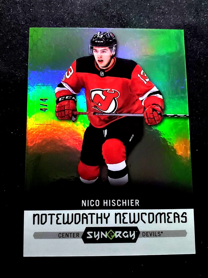 2017-18 Nico Hischier Upper Deck Synergy Noteworthy Newcomers Green Foil /4 RARE - Image 4 of 4