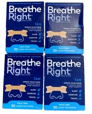 120 BREATHE RIGHT NASAL STRIPS ORIGINAL LARGE TAN  ( 4 x 30 CT Boxes ) EXP 2028