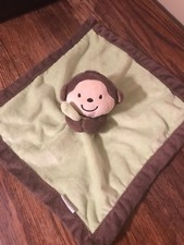CARTER'S GREEN BROWN MONKEY SECURITY BLANKET LOVEY 13"x13"