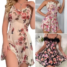 Nightgown Womens Sexy Lingerie Chemise Babydoll Sleepwear Flower Lace Dress Gift