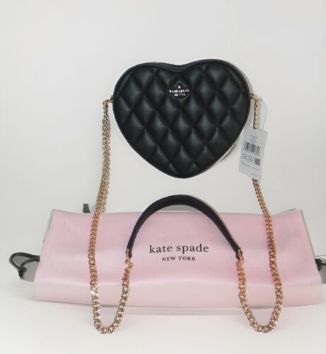 NWT Kate Spade Love Shack Black Quilted Smooth Leather Heart Crossbody RET $429 - Picture 2 of 11