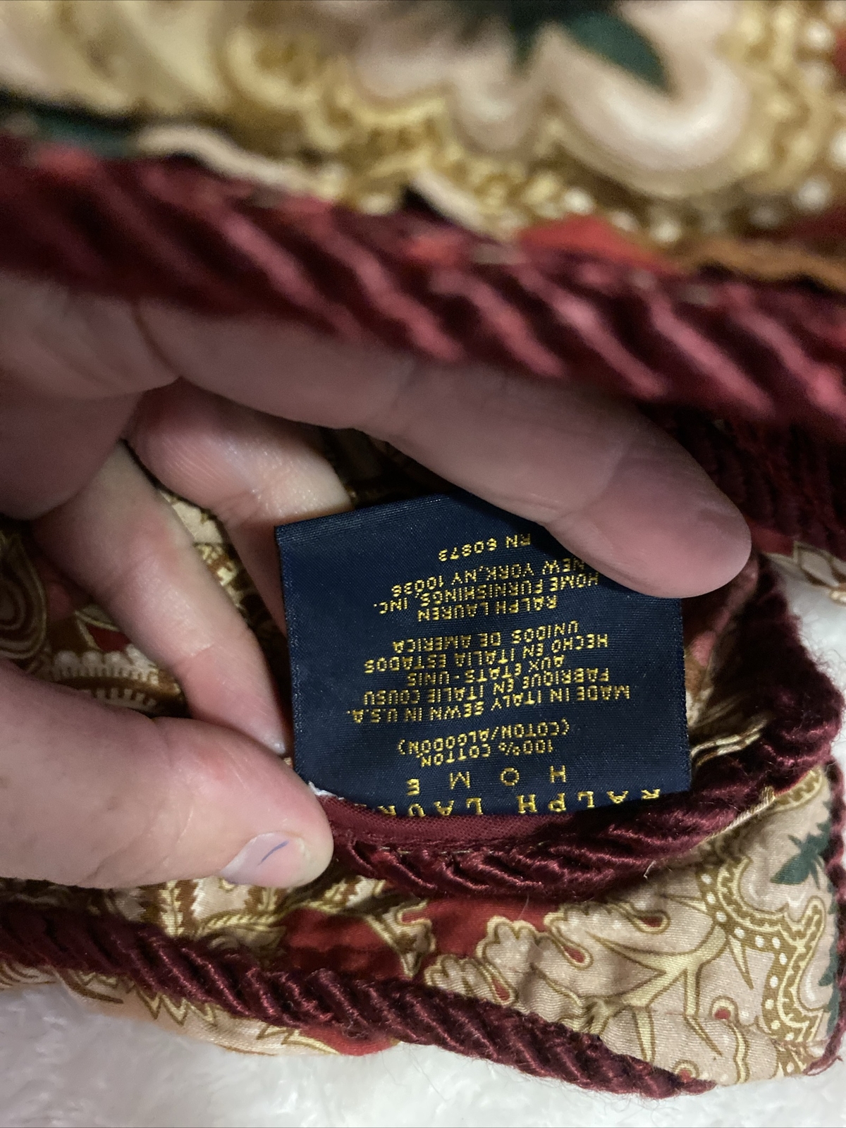 Vtg Ralph Lauren Rosellini Jardiniere Paisley Red Sateen Braid KING