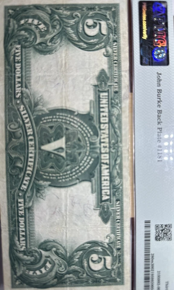 ✪ 1899 $5 SILVER CERTIFICATE "CHIEF" PMG 30 Fr 280 MULE JOHN BURKE BACK PLATE - Image 4 of 4