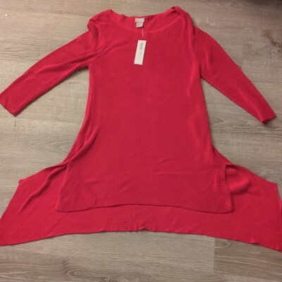 Chico's black label maraschino red asymmetrical hem sweater top size 1