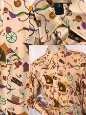 Vtg 70's Men's Medium 100 Nylon Button Shirt Butterfly Collar All Over Print