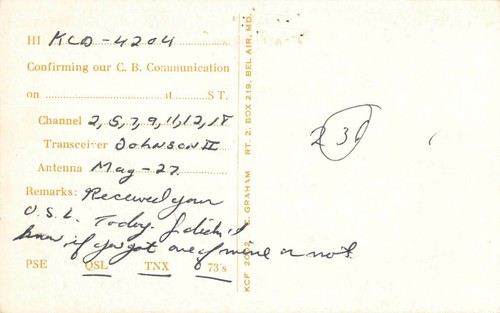 Vintage KKI 0749 Baltimore Maryland USA CB Radio QSL Card - Picture 2 of 2