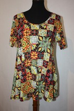 LuLaRoe Size S Top Perfect Tee Multi Color Patchwork Short Sleeve USA Made