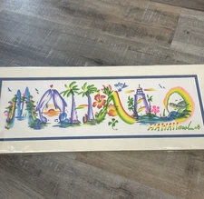 Vtg Matted Mahalo Watercolor Art Painting Hawaii Signed 2008 Dolphin Palm Tropic