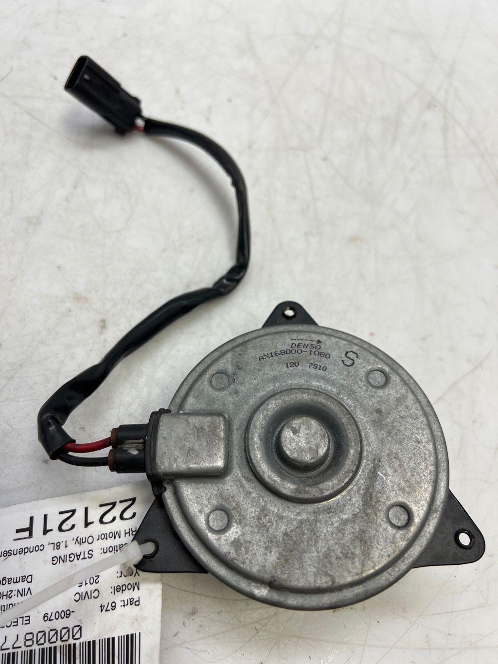 13 15 Honda Civic Condenser Cooling Fan Motor 1.8L 2.4L Denso OEM