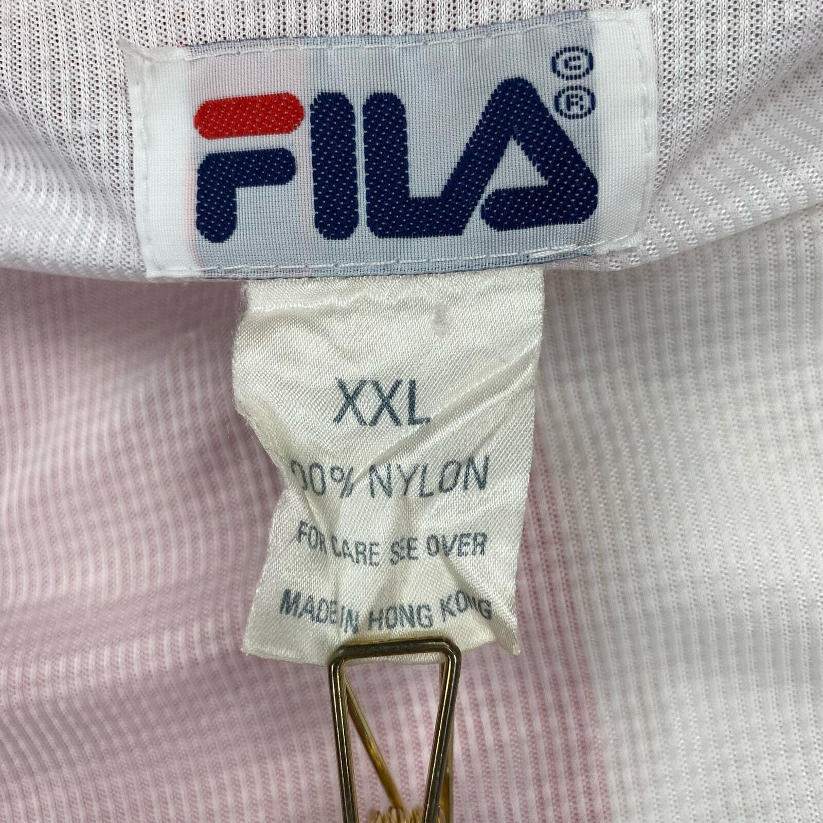 Giacca vintage Fila taglia XXL rossa bianca blu nylon cerniera frangivento atletico anni '90