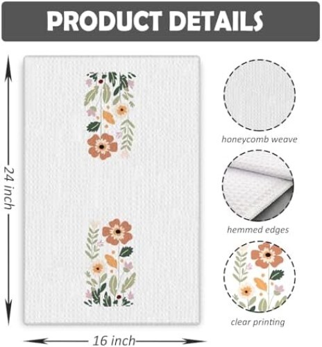 Cute Floral Hand Towels Set of 2, Wildflower Decorative Hand Towels for Kitchen - Picture 3 of 7