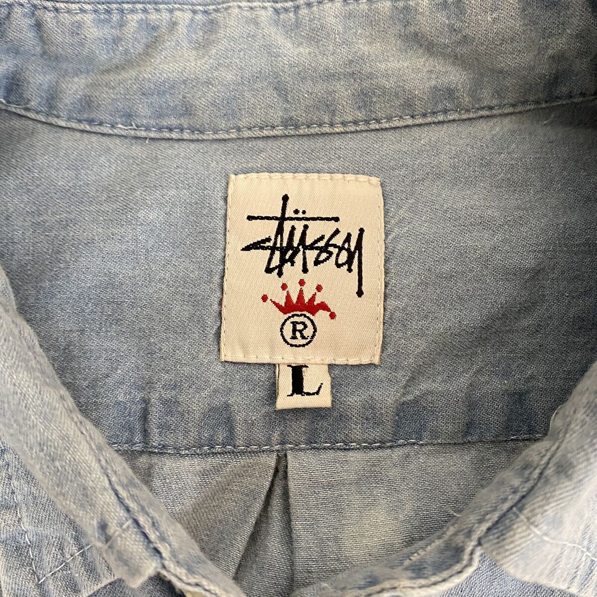 Vintage 90s Stussy Blue Denim Button-Up Pocket Shirt Mens Vintage 90s Stussy Blue Denim Button-Up Pocket Shirt Mens