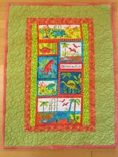 Handmade Baby Dino Quilt Crib Blanket Lap Quilt 37"x 49" w/Coral Minky backing