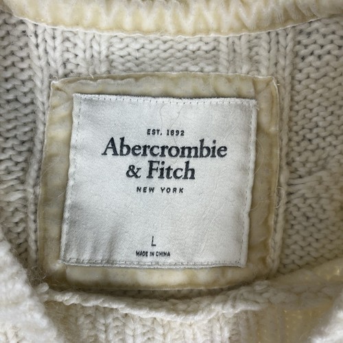 Abercrombie & Fitch Juniors Ivory Cable Knit Fisherman Sweater Lg (measures S/M) - Picture 5 of 10