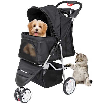 3 Wheels Travel Pet Stroller for Dogs and Cats Lightweight Foldable Stroller 