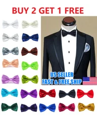 Mens Bowtie PreTied Adjustable Necktie Solid Color Formal Wedding Party Tuxedo