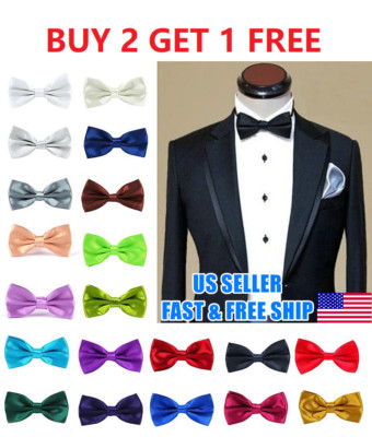 Mens Bowtie PreTied Adjustable Necktie Solid Color Formal Wedding Party Tuxedo