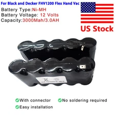 Battery for Black and Decker FHV1200 Type 1 Flex Hand Vac 12V 3000mAh Battery