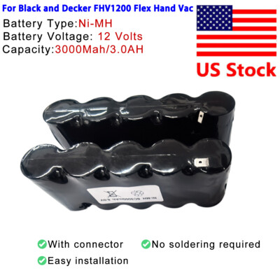 Battery for Black and Decker FHV1200 Type 1 Flex Hand Vac 12V 3000mAh Battery