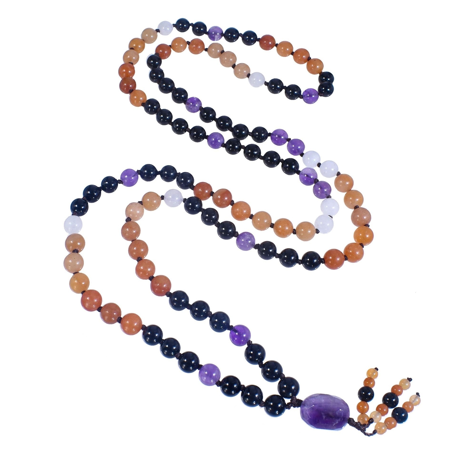 108 Mala Beads Necklace Hand-Knotted with Genuine Semi-Precious Gemstones