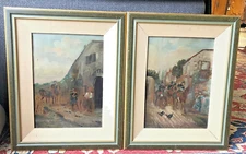 2 huiles sur toile "Dragons et militaires à cheval" Ecole française vers 1880