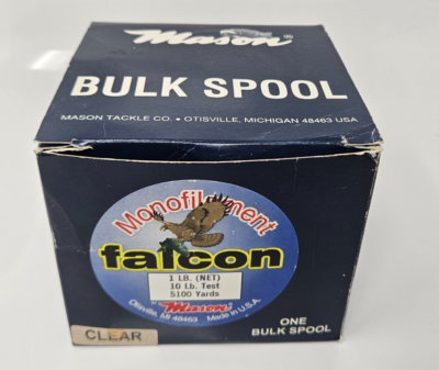 Mason Falcon Monofilament Fishing Line 1 LB. 10 LB Test 5100 Yards Bulk Spool | eBay Mason Falcon Monofilament Fishing Line 1 LB. 10 LB Test 5100 Yards Bulk Spool | eBay