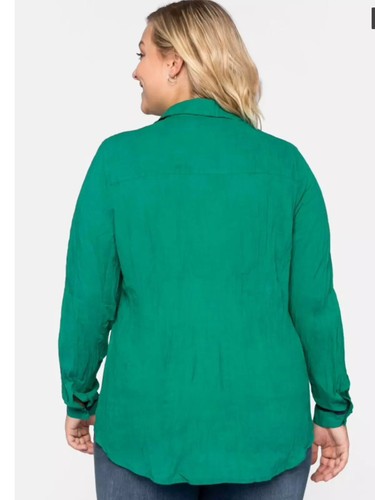 Sheego Plus Size 26 Green Collared Crinkle Look BLOUSE TOP Casual £35 - Picture 7 of 7