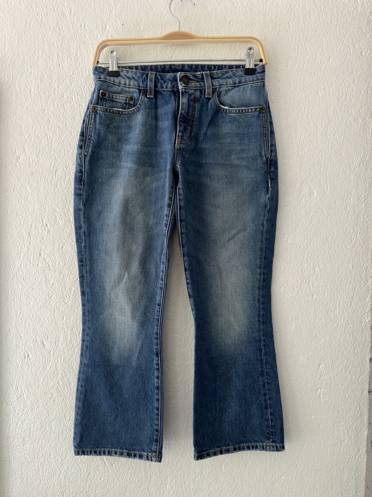 Jeans slim da donna Saint Laurent Paris blu lavaggio medio denim cotone Italia 26