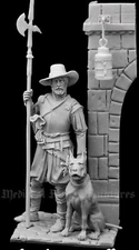 1/24 Scale Medieval Guard with Dog and Halberd Resin Miniature Figure Unassemble