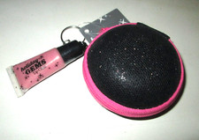 ULTA HOLIDAY GEMS SPARKLY ZIPPERED EAR BUD CASE PURSE  LIP GLOSS TUBE