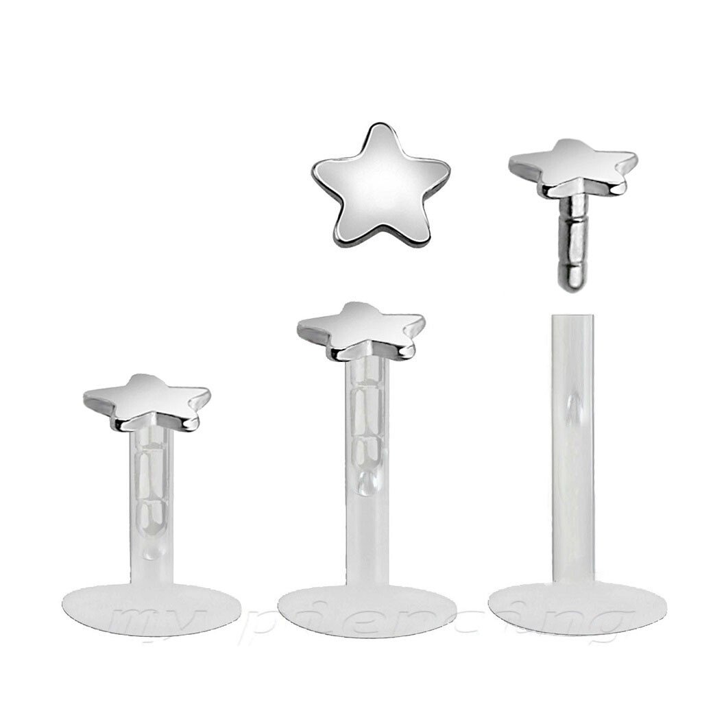 1x 16G 1/4" Bio-Flex Push-In 2mm Press Fit Gem Top Labret Monroe Tragus - Foto 2