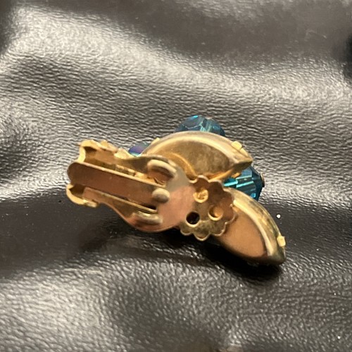Vintage Brosche und Ohrringe Set Aqua Blau Eis Strass Clip On - Bild 10 von 13
