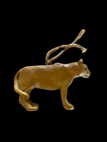 Lion & Lioness Wood Carved Figures Figurine Set Lot 2 Christmas Ornaments - Picture 8 of 12