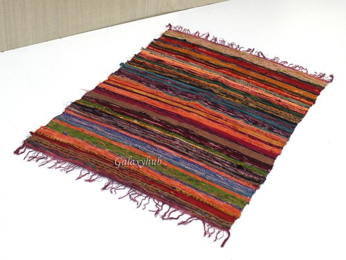 Indian Handmade Cotton Rug Floor Decorative Rag Rug Hand Woven Cotton Chindi Rug - Picture 8 of 8