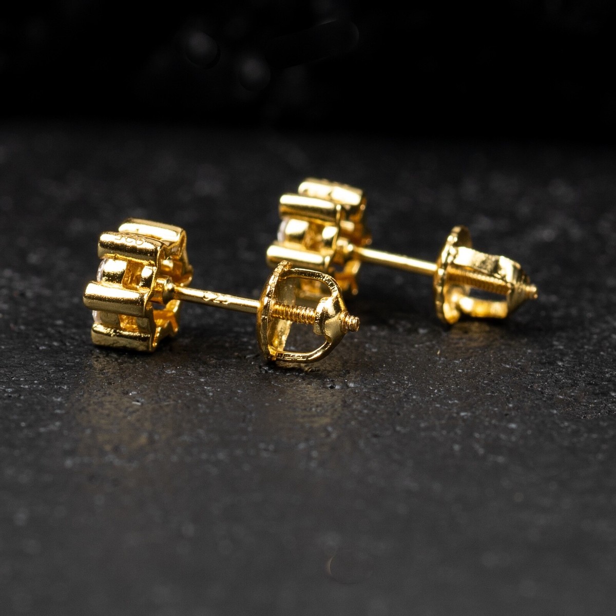 Men's Women's 14k Gold Over 925 Sterling Silver Iced Out Hip Hop Round Diamond Stud Cluster Earrings 9mm Screw Back....er-07 - UK