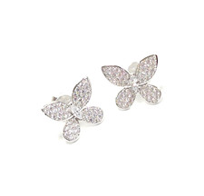 Rhodium Over 925 Sterling Silver CZ Stone Butterfly Earrings Jewelry New