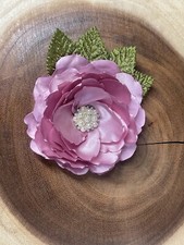 Handmade Side Metal Hair Comb 4" Burnt Edge Flower Dusty Rose Bridal Formal