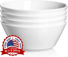 4 Cuencos De Cerámica Para Sopa Tazones Ensaladeras Para Cereales 32 Oz, Blanca