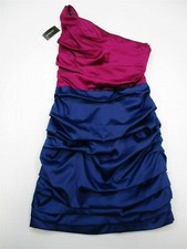 new EXPRESS Women's Size 4 Scrunched One-Shoulder Fitted Blue Pink Dress