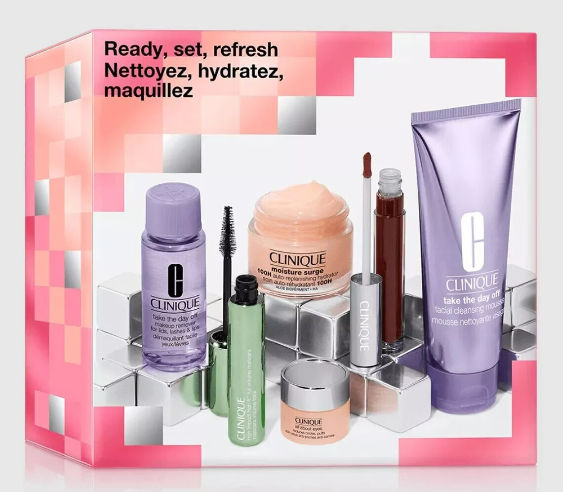 Clinique Ready Set Refresh Skincare Makeup Gift Set 6 pc in 1 All