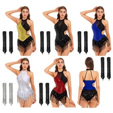 Women Leotards Flamenco Costumes Rhythm Outfits Performance Backless Stage Jazz