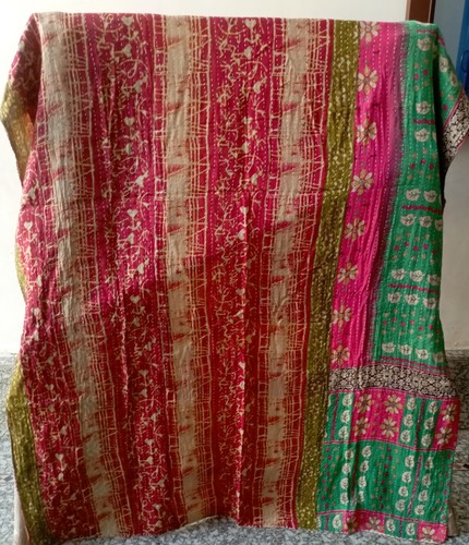 Veste Courte Kimono Indien Kantha Handmade En Coton Jaune - Style Hippie Floral