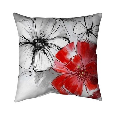 Begin Home Decor 5543-2626-FL44 26 x 26 in. Red & White Flowers Sketch - Flor...