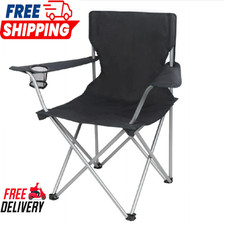 Ozark Trail Basic Quad Folding Camp Chair with Cup Holder, Black, Adult