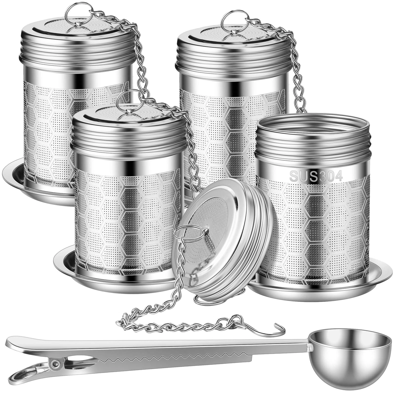 4 Pcs Tea Infuser Strainers for Loose Tea with Scoop, Extra Fine Mesh Steeper...