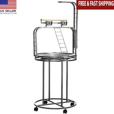 Parrot Perch Stand Large Bird W/ Toy Hook 3 Ladders Stainless Steel Wipe Clean