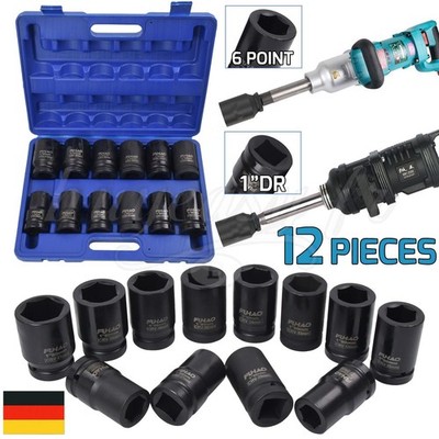 12-tlg Schlagschraubernüsse 1 Zoll Kraftnuss 24 - 41 mm HGV LKW Nusssatz 6-kant