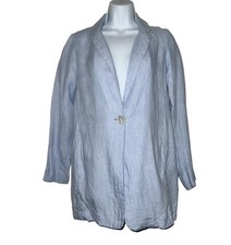 H Halston Women's Light Blue 100 Linen Notch Collar Boyfriend Blazer- Size XS