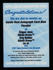 Chipper Jones Greg Maddux 2025 Topps Diamond Icons Dual Blue Auto #/15 Braves
